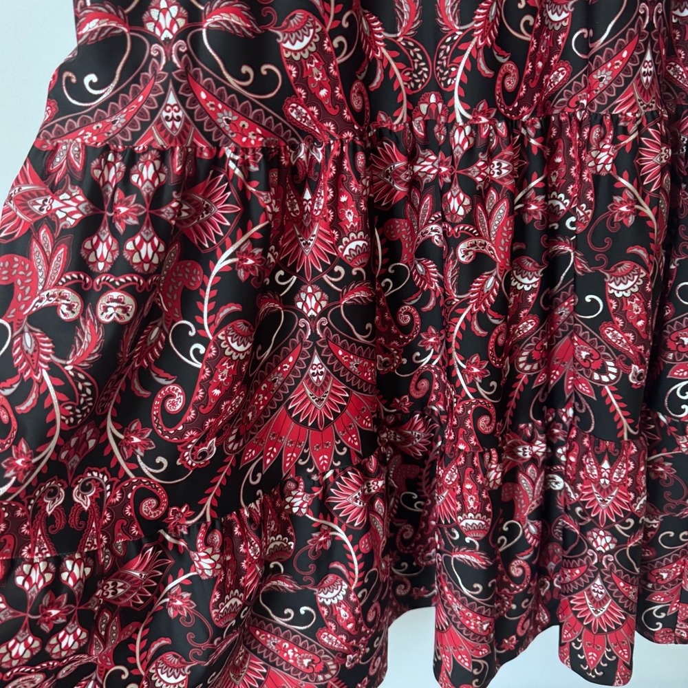 Jude Connally Tiered Midi Dress Women Medium Pink Black Paisley Boho NWT - Picture 7 of 11
